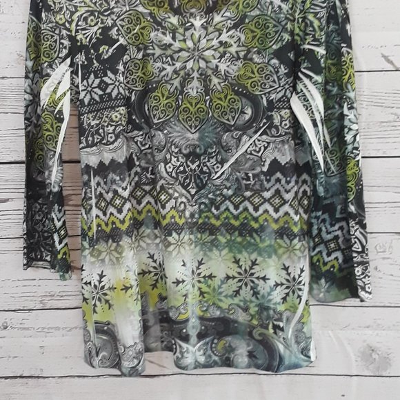 One World PL Gray/Green Stretch Pullover Top - Picture 2 of 4